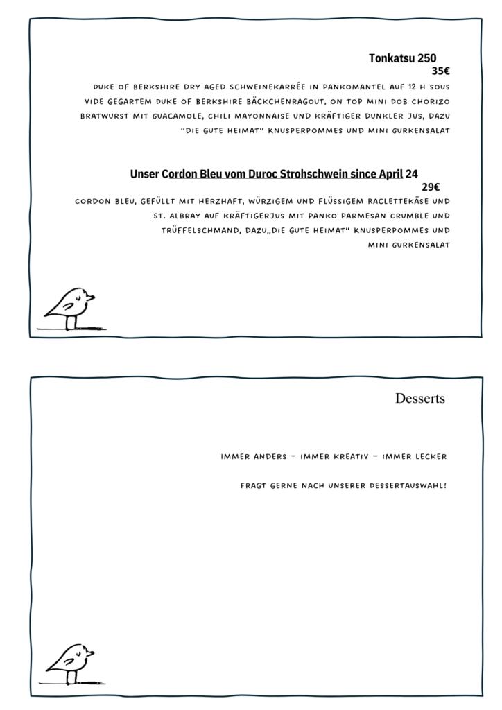 Speisekarte - die Gute Heimat Heinsberg